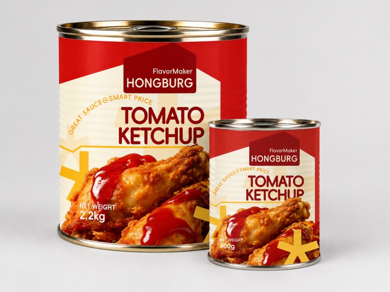 Ketchup di pomodoro in barattolo di latta